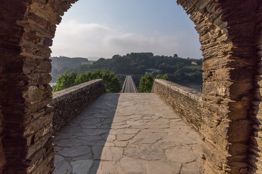 Looking Over The Bridge Of Portomarin On The Camino De Santiago