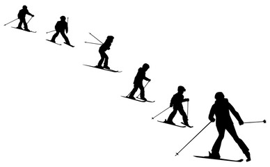ski school collection of  skiers silhouettes