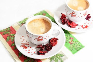 Two Christmas  cups of coffee 