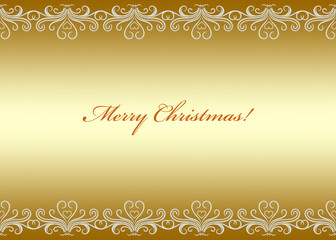 Golden Christmas card seamless border with swirly pattern