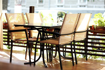 Table on cafe's summer terrace