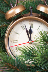 Christmas clock and fir branches