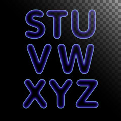 Blue x-ray neon light glowing letters set.