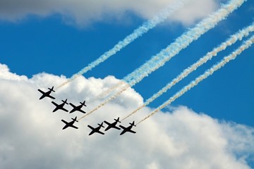 Seven planes formation at airshow