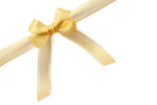 Yellow Silk Ribbon Bow Isolated On White