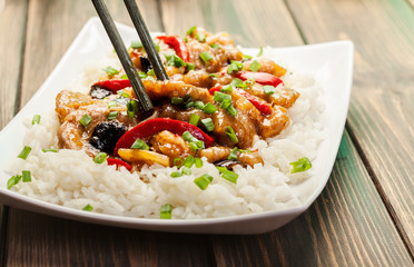 Sirloins on sweet and sour sauce