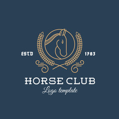 Horse Club Abstract Vector Logo Template Line Style with