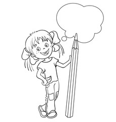 Coloring Page Outline Of a Cartoon Girl with pencil