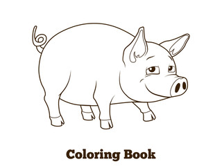 Coloring book pig cartoon educational illustration