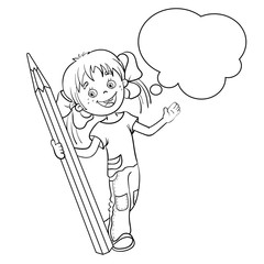 Coloring Page Outline Of a Cartoon Girl with pencil