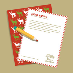 Christmas letter to Santa Claus. Vector illustration.