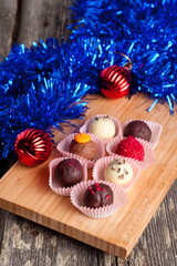 Chocolate candies. Christmas and New Year concept