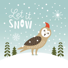 Fototapeta na wymiar Let It Snow, Christmas Illustration 