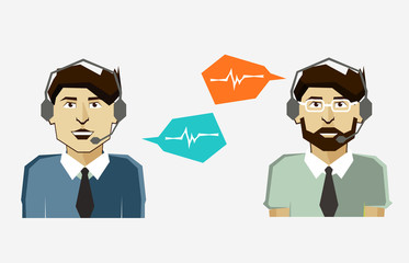 Male call center avatar icons with speech bubbles.