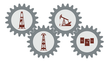 Set gear with silhouettes of the oil industry.