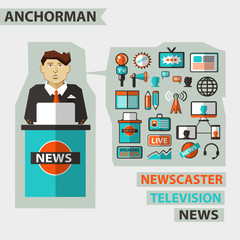 Profession of people. Flat infographic. Anchorman