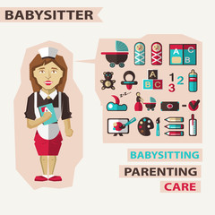 Profession of people. Flat infographic. Babysitter