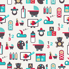 Seamless pattern with nursery equipment.