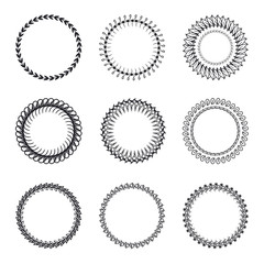 Set of round wreaths, frames. Hand Drawn wedding or invitation c