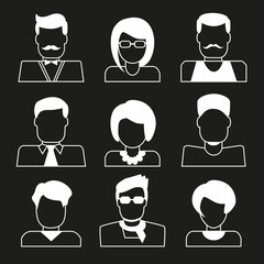 Set of user icons. Linear avatars  women and men.