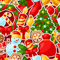 Merry Christmas and Happy New Year sticker seamless pattern