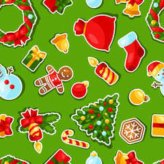 Merry Christmas and Happy New Year sticker seamless pattern