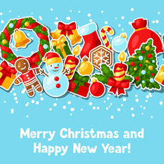 Merry Christmas and Happy New Year sticker seamless pattern