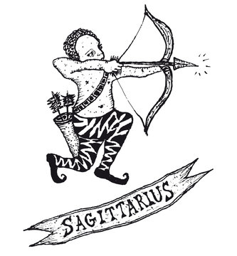 Hand drawn Sagittarius horoscope sign with banner