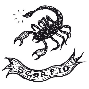 Hand drawn Scorpio horoscope sign with banner