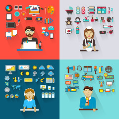 Set of professions. Graphic designer, babysitter, meteorologist,