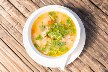 Hot and spicy pork rib with herbs ,Thai food