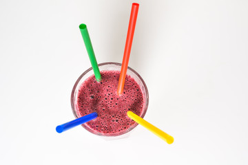 Fruit smoothies with banana, blueberries, goji berries and mint