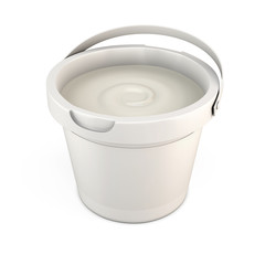 Plastic bucket of putty with the lid open. 3d.