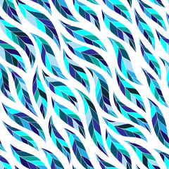 Colorful blue leaves seamless pattern