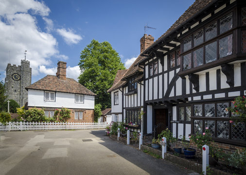 Tudor cottages and Church Tower
