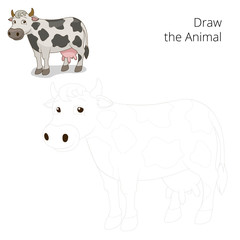 Draw the animal cow educational game vector