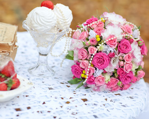 wedding decoration in autumn forest 