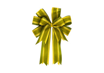 Shiny green ribbon on white background with copy space.
