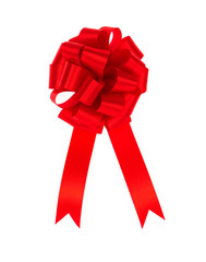 Shiny red ribbon on white background with copy space.