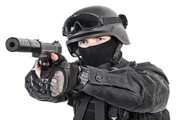 SWAT police officer with pistol 