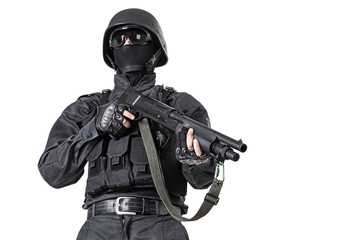 Naklejka premium police officer with shotgun 