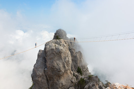 Rope bridge over the precipice on Mount Ai-Petri
