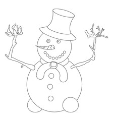 Happy snowman with top hat and scarf coloring page