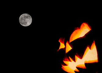 Halloween scary face pumpkin ( Filtered image processed vintage