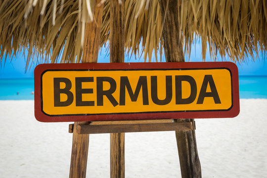 Bermuda sign with beach background