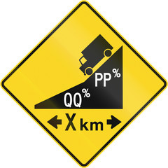 Canadian road warning sign - Hill or steep grade with multiple sections ahead. This sign is used in Quebec