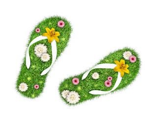 Green grass Flip-flops isolated