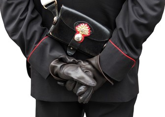 carabiniere,dettaglio divisa con guanti, stemma e bandoliera - obrazy, fototapety, plakaty