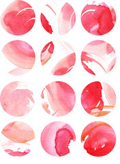 Watercolor painted red colors in circles, raster texture