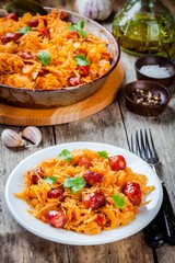 homemade braised sauerkraut with smoked sausages